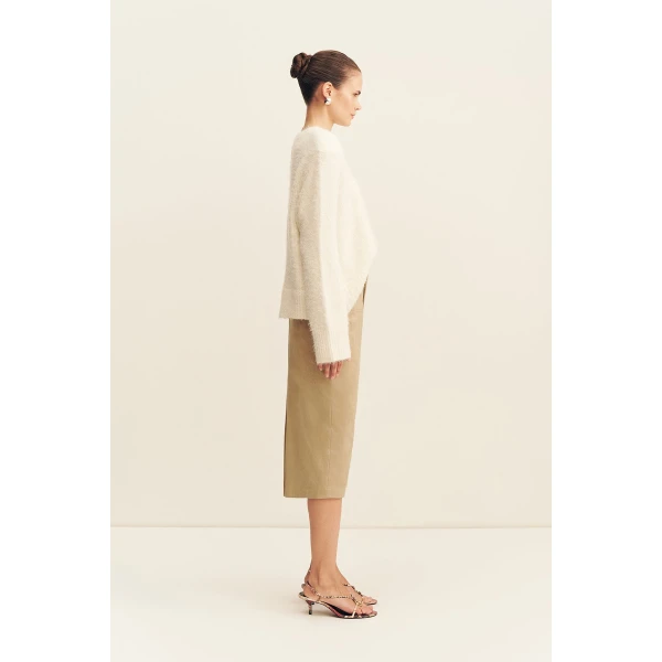 Shona Joy Korine Boucle Knit with Shoulder Pad in Snow White, view 5