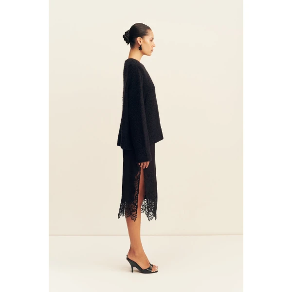 Shona Joy Korine Boucle Knit with Shoulder Pad in Black, view 5