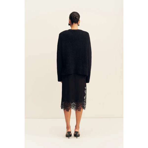 Shona Joy Korine Boucle Knit with Shoulder Pad in Black, view 6