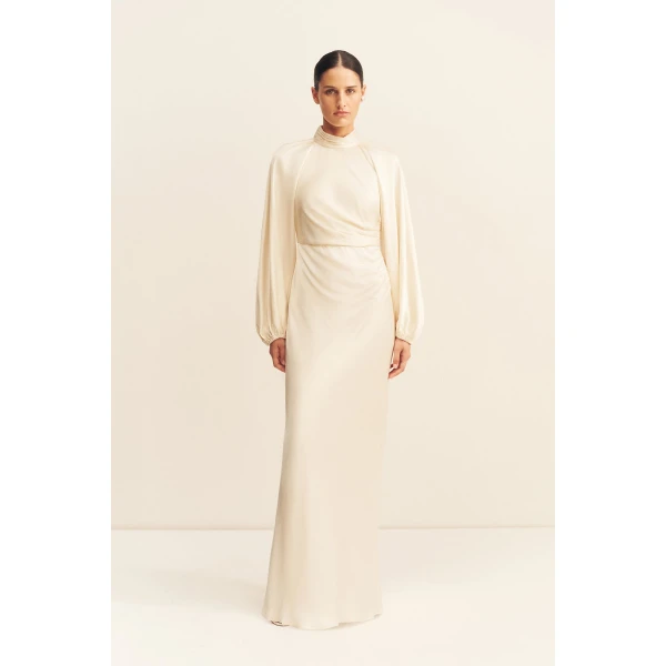 Shona Joy La Lune High Neck Balloon Sleeve Maxi Dress in Cream, view 2