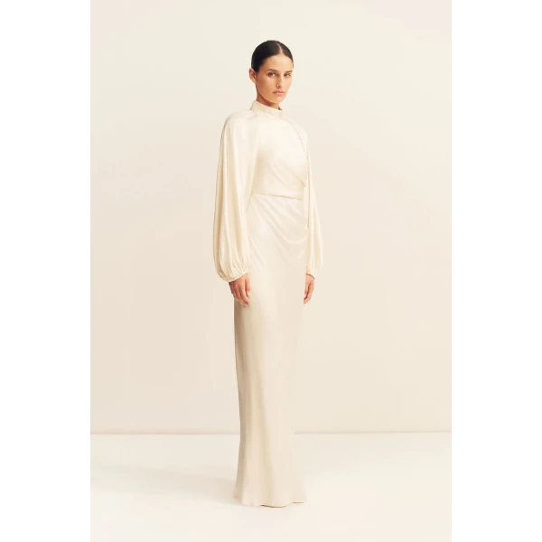 Shona Joy La Lune High Neck Balloon Sleeve Maxi Dress in Cream, view 4
