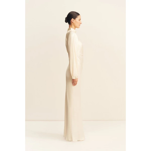Shona Joy La Lune High Neck Balloon Sleeve Maxi Dress in Cream, view 5