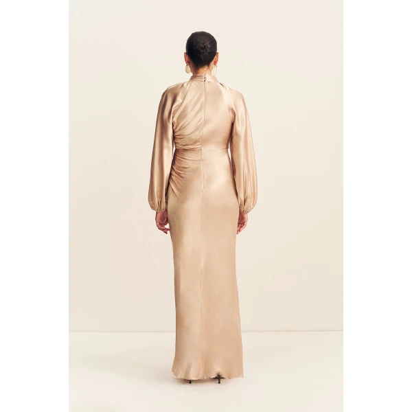 Shona Joy La Lune High Neck Balloon Sleeve Maxi Dress in Gold, view 6