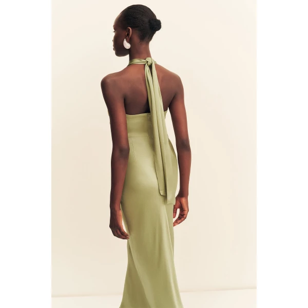 Shona Joy La Lune Ruched Halter Maxi Dress in Fern, view 3