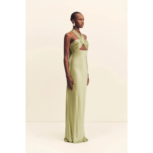 Shona Joy La Lune Ruched Halter Maxi Dress in Fern, view 4
