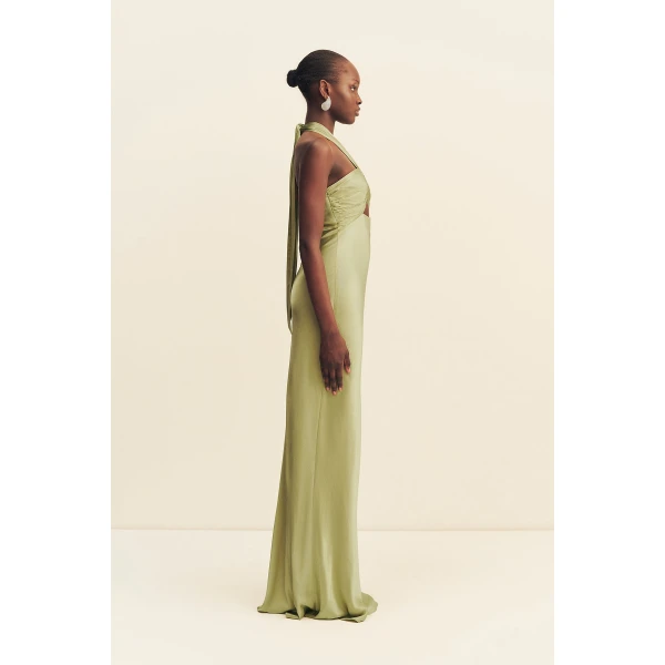 Shona Joy La Lune Ruched Halter Maxi Dress in Fern, view 5