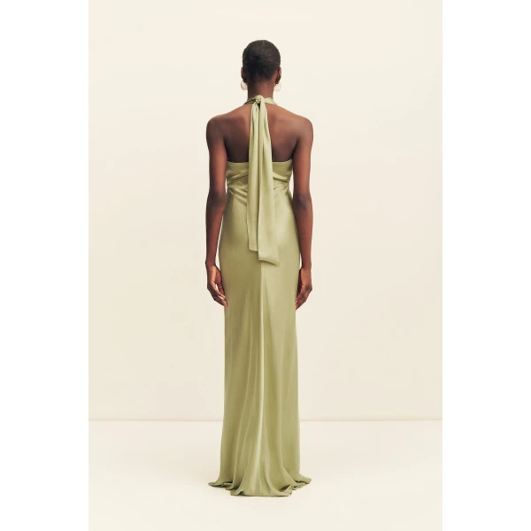 Shona Joy La Lune Ruched Halter Maxi Dress in Fern, view 6