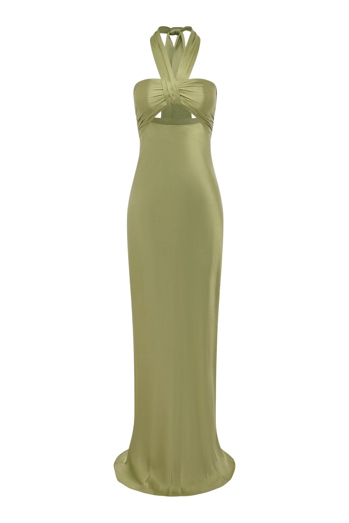 Shona Joy La Lune Ruched Halter Maxi Dress in Fern