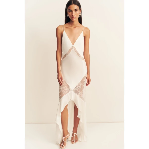 Shona Joy Labyrinth Lace Panelled Ruffle Maxi Dress, view 3