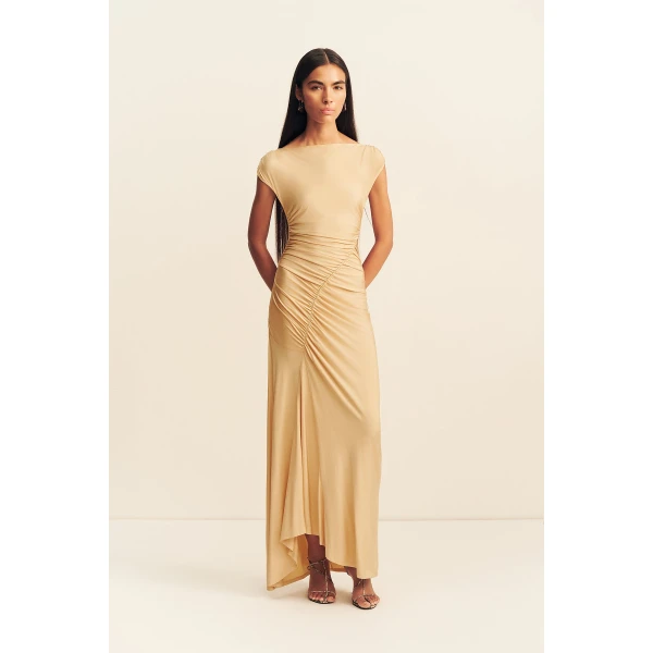 Shona Joy Miro Slinky Jersey Maxi Dress in Sand, view 2