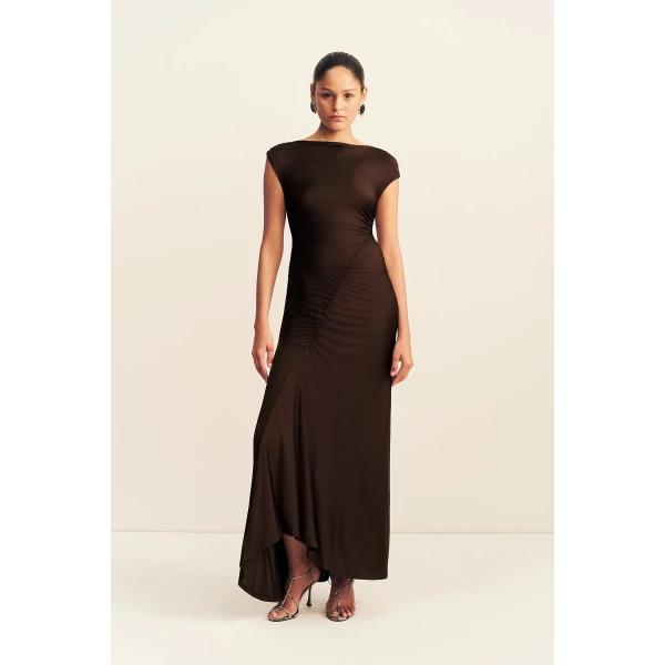 Shona Joy Miro Slinky Jersey Maxi Dress in Ristretto, view 2