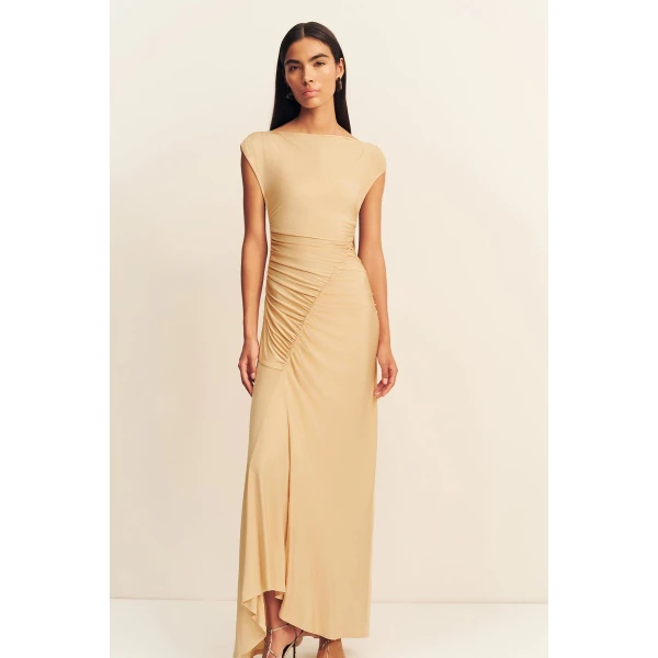 Shona Joy Miro Slinky Jersey Maxi Dress in Sand, view 3