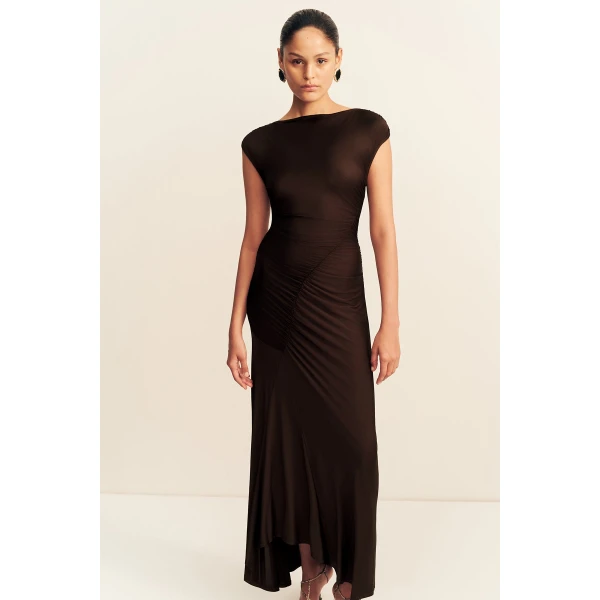 Shona Joy Miro Slinky Jersey Maxi Dress in Ristretto, view 3