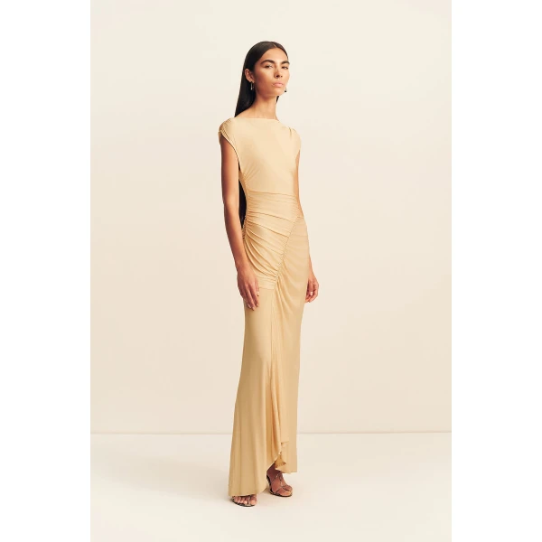 Shona Joy Miro Slinky Jersey Maxi Dress in Sand, view 4