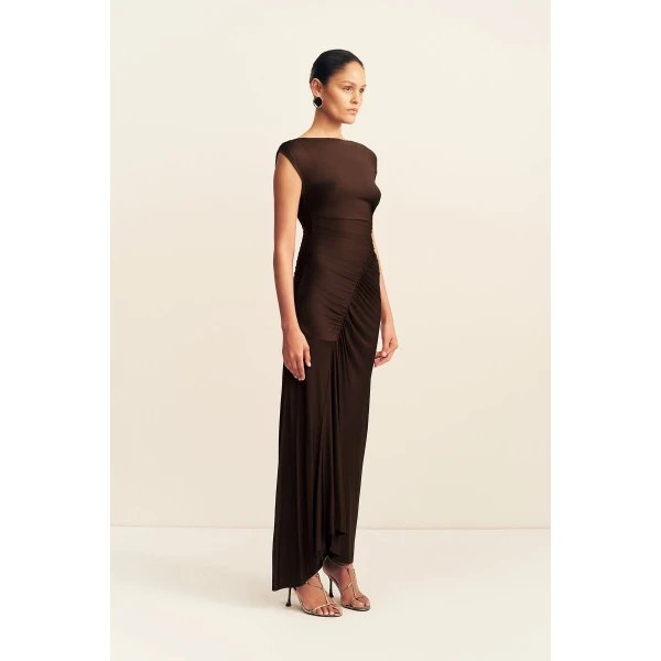Shona Joy Miro Slinky Jersey Maxi Dress in Ristretto, view 4
