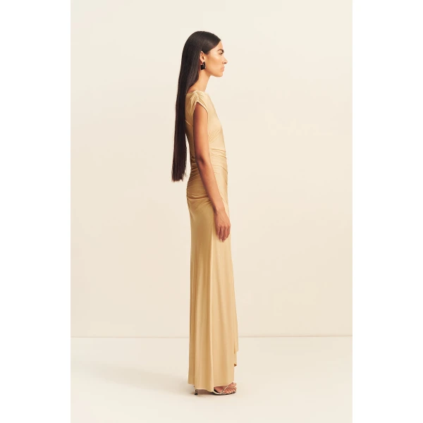 Shona Joy Miro Slinky Jersey Maxi Dress in Sand, view 5