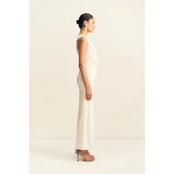 Shona Joy Miro Slinky Jersey Plunged Maxi Dress in Ivory, view 4