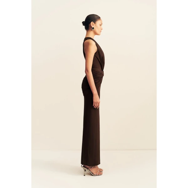 Shona Joy Miro Slinky Jersey Plunged Maxi Dress in Ristretto, view 5