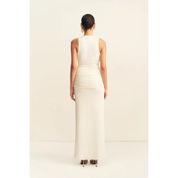 Shona Joy Miro Slinky Jersey Plunged Maxi Dress in Ivory, view 5