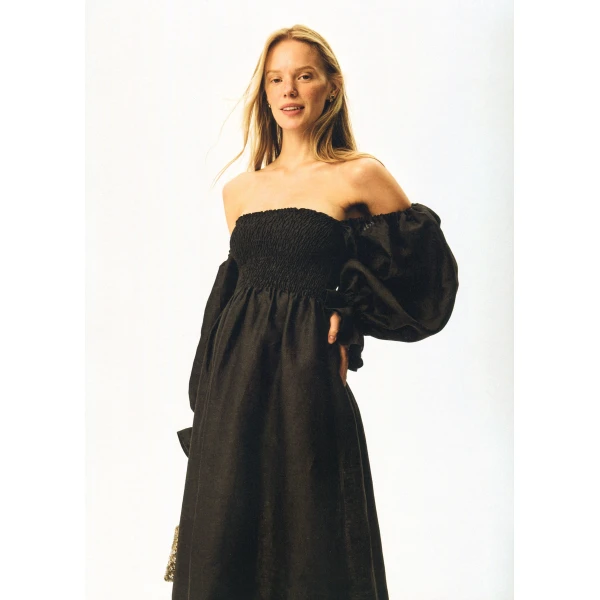 The Sleeper Atlanta Linen Dress in Black, view 2