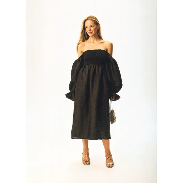 The Sleeper Atlanta Linen Dress in Black, view 4