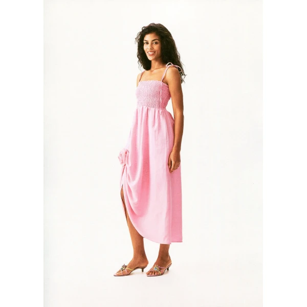 The Sleeper Atlanta Linen Strap Dress with Rose in Pink, view 2