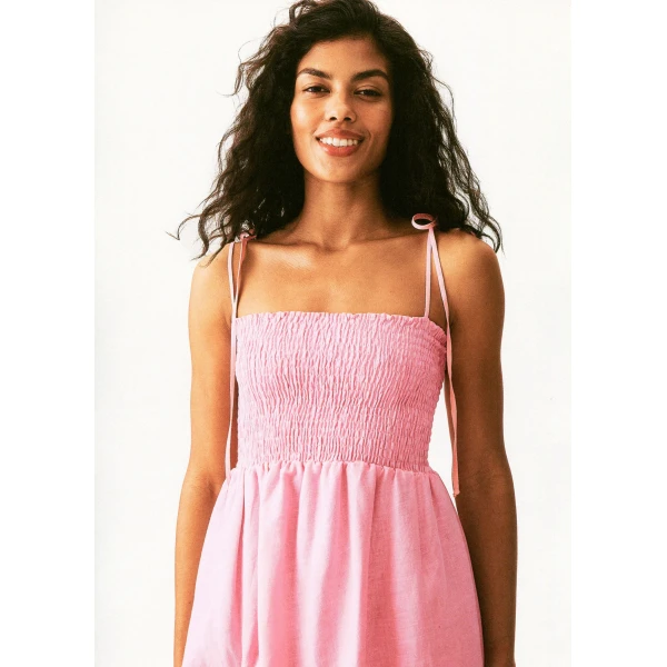 The Sleeper Atlanta Linen Strap Dress with Rose in Pink, view 4