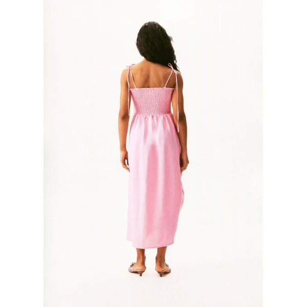 The Sleeper Atlanta Linen Strap Dress with Rose in Pink, view 5