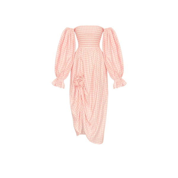 The Sleeper Atlanta Rose-Appliqué Off-the-Shoulder Dress
