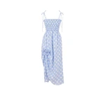 The Sleeper Atlanta Strap Dress with Rose in White on blue polka dot