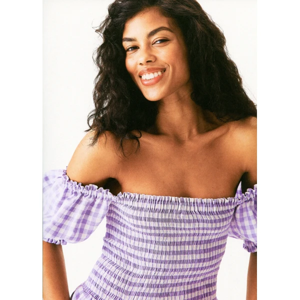 The Sleeper Belle Linen Dress with Rose in Lavender vichy, view 5