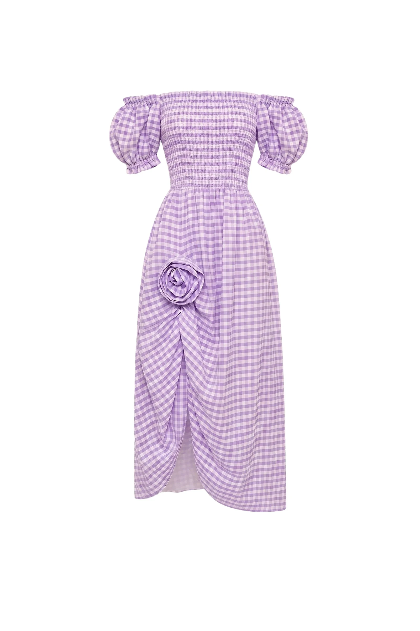 Sleeper-Belle-Linen-Dress-with-Rose-in-Lavender-vichy22236_nobg The Sleeper Belle Linen Dress with Rose in Lavender vichy