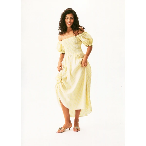 The Sleeper Belle Linen Dress with Rose in Yellow vichy, view 6