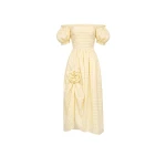 The Sleeper Belle Linen Dress with Rose in Yellow vichy