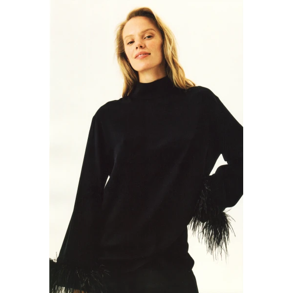 The Sleeper Black Tie Pajamas with Detachable Feathers in Black, view 2