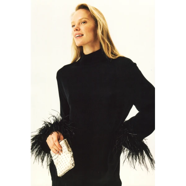The Sleeper Black Tie Pajamas with Detachable Feathers in Black, view 3