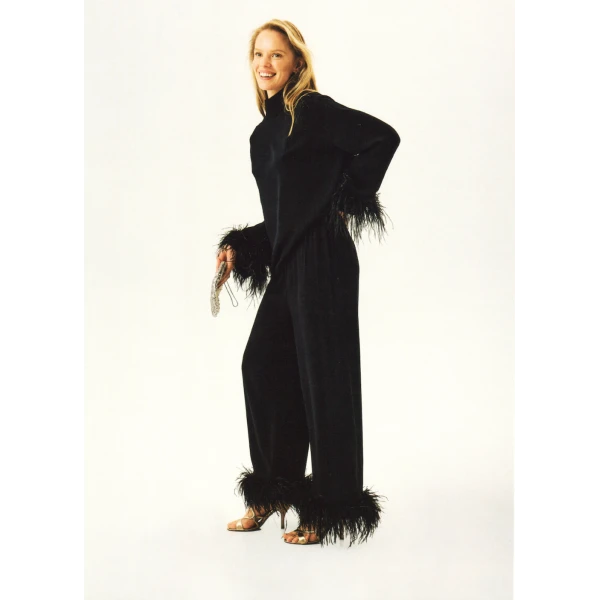 The Sleeper Black Tie Pajamas with Detachable Feathers in Black, view 4
