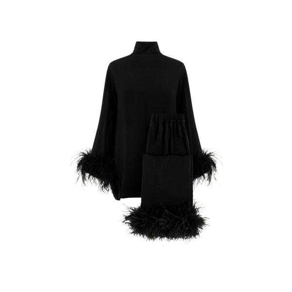 The Sleeper Black Tie Pajamas with Detachable Feathers in Black