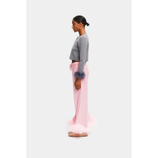 The Sleeper Boudoir Pants with Feathers in Pink, view 2