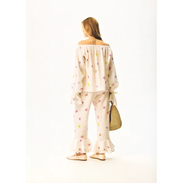 The Sleeper Cha-Cha Linen Lounge Pants with Headscarf in Pansies, view 2