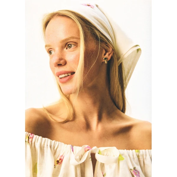 The Sleeper Cha-Cha Linen Lounge Pants with Headscarf in Pansies, view 3