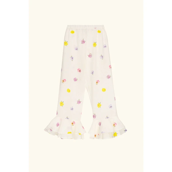 The Sleeper Cha-Cha Linen Lounge Pants with Headscarf in Pansies, view 4