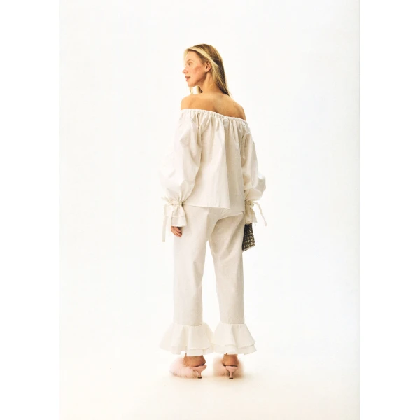 The Sleeper Cha-Cha Linen Lounge Pants with Headscarf in White, view 2
