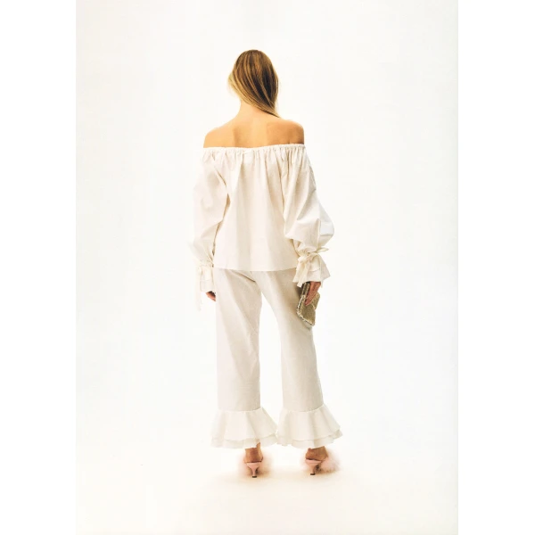 The Sleeper Cha-Cha Linen Lounge Pants with Headscarf in White, view 3