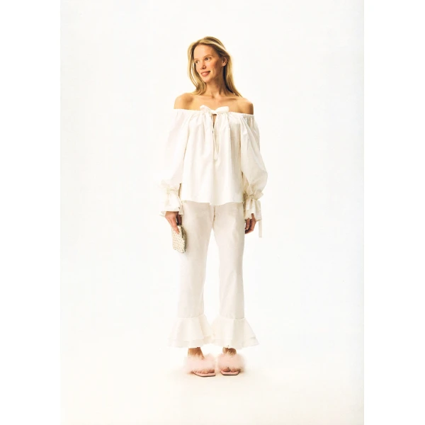 The Sleeper Cha-Cha Linen Lounge Pants with Headscarf in White, view 5