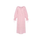 The Sleeper Cha-Cha Linen Maxi Dress in Pink Vichy with Hair Ribbon