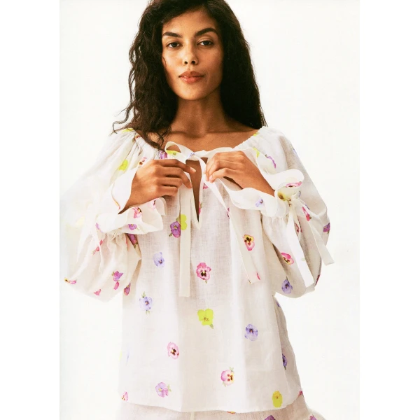 The Sleeper Cha-Cha Lounge Blouse in Pansies, view 2