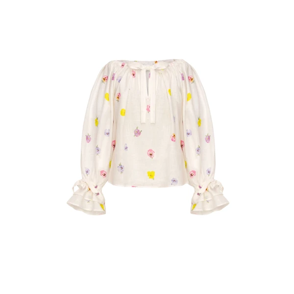 The Sleeper Cha-Cha Lounge Blouse in Pansies