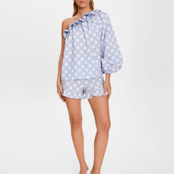 The Sleeper Cha-Cha Lounge Shorts with Headscarf in Blue Polka Dot, view 2