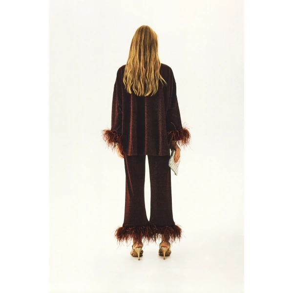 The Sleeper Cosmos Oversized Lurex Pajama Set in Burgundy, view 3
